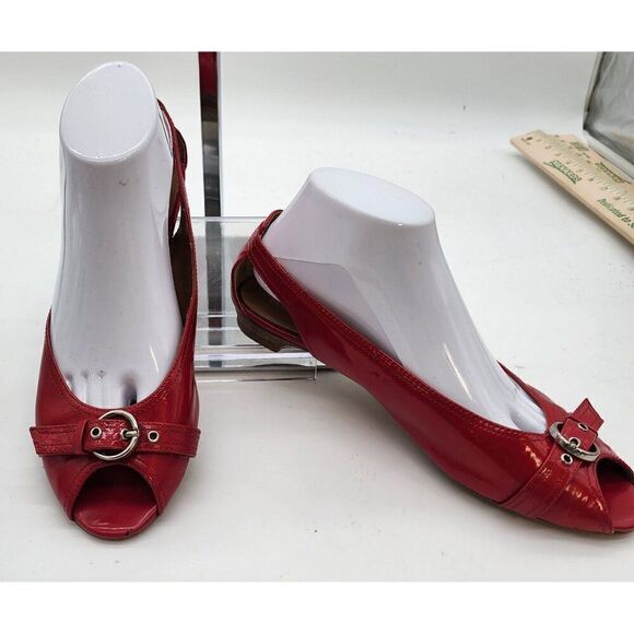 Nine West Red Peep Toe Slingback Flats 8M - Picture 2 of 10